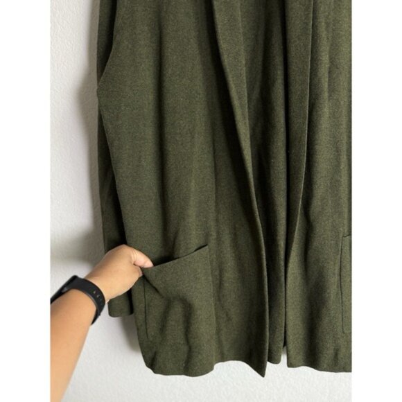 J.Crew Women Large Chelsea Sweater Blazer Shawl Collar Open Front Olive Cardigan - Picture 8 of 10